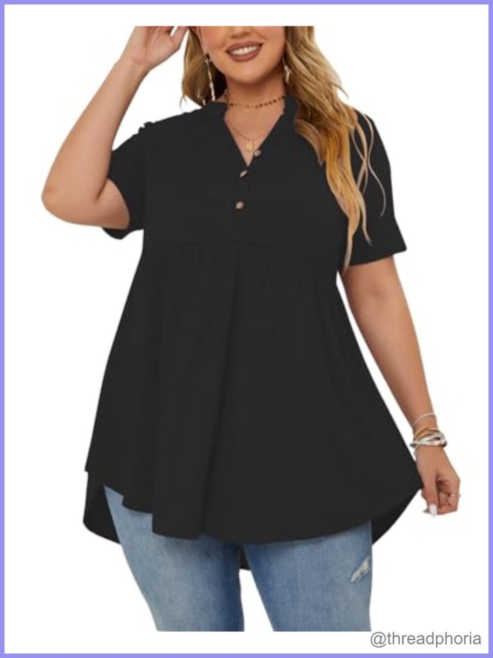 Plus Size Tunic Top Short Sleeve Peplum Babydoll Blouse